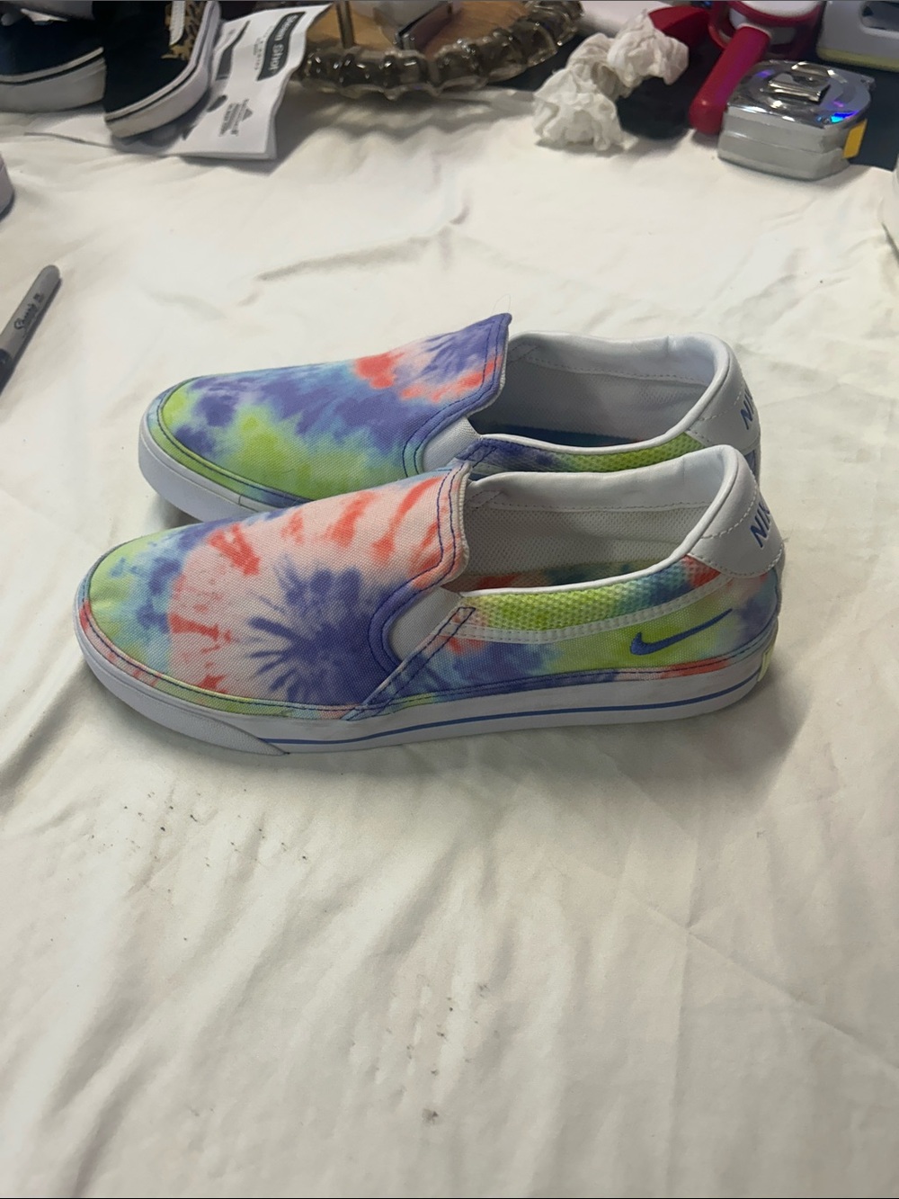 Nike Kids Slip-On Sneakers in Tie-Dye Pink, Blue & Green
